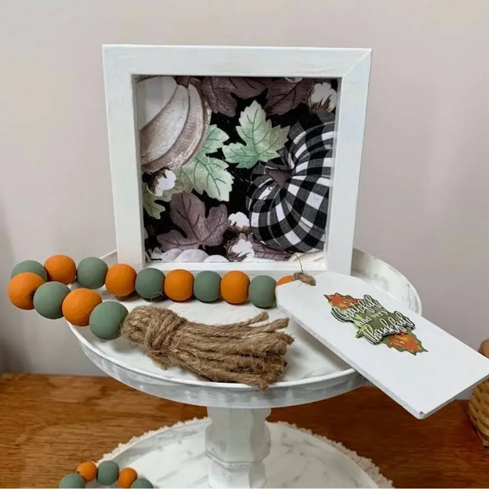 Autumn Beaded Thankful and Very Blessed Garland Fall Holiday Tier Tray Decor